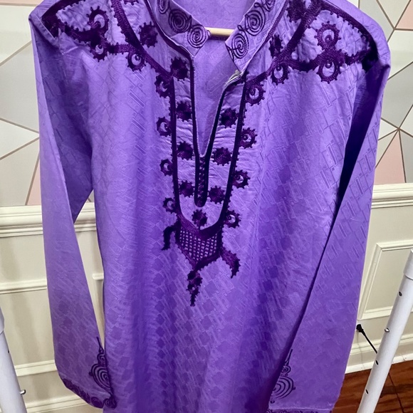 Dashiki 2-Piece Shirt & Pant Suit, African Men's Dashiki, Hand embroidery Large - Picture 4 of 10